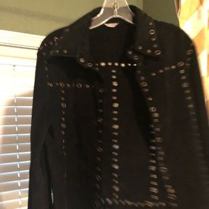 Tres Jolie Black Suede jacket with bronze detail